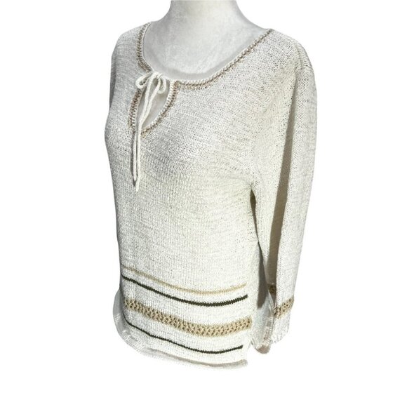 vintage 90's Nomi🎀Cotton Blend Beige Boho Sweater Tie Neckline Size M - Picture 5 of 8